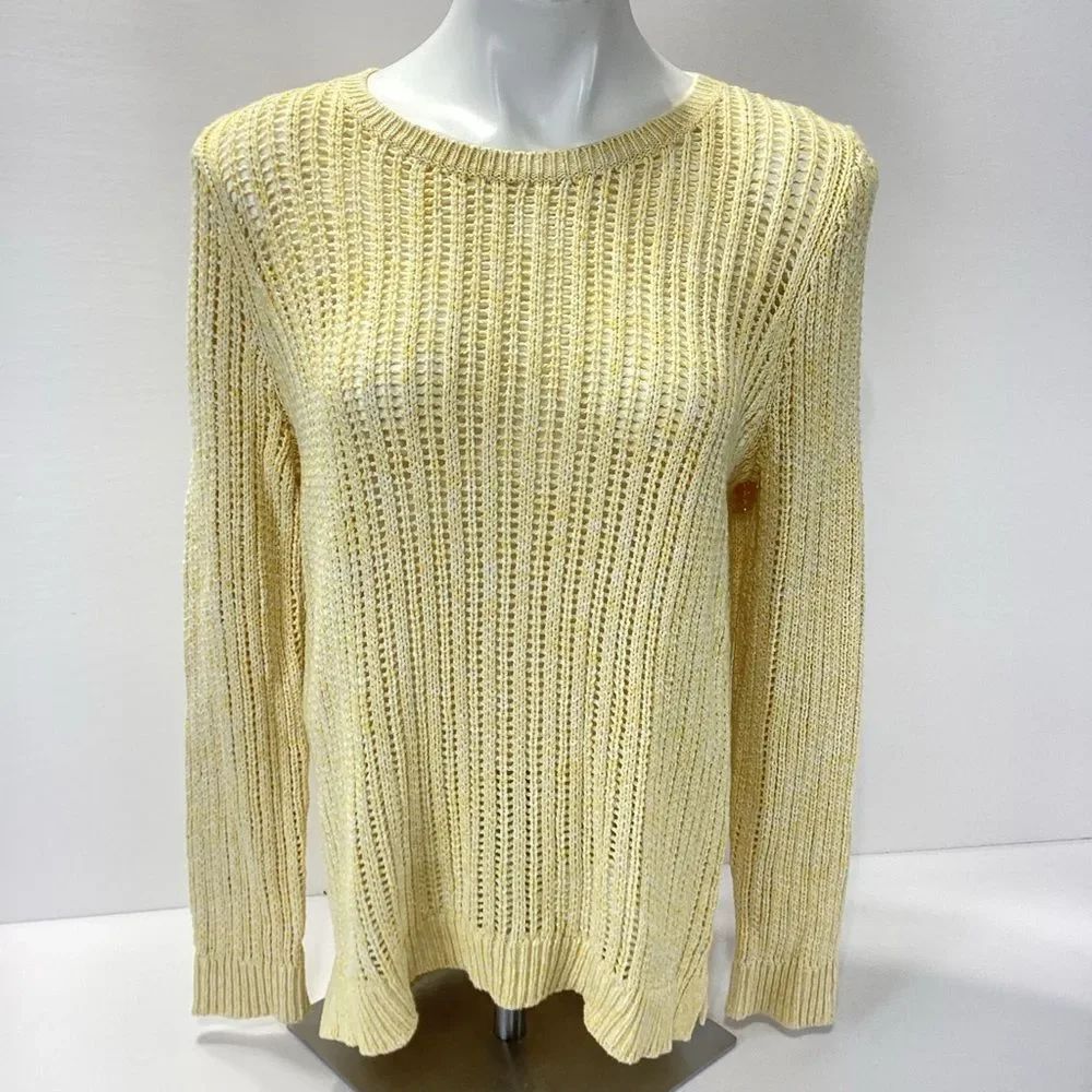 Talbots Yellow Open Knit Sweater Keyhole Knit Medium